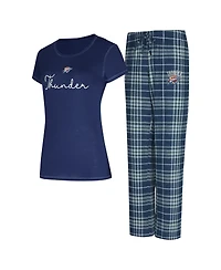 Concepts Sport Women's 2-Piece Navy/Gray Oklahoma City Thunder Vector Top Flannel and Pants Sleep Set