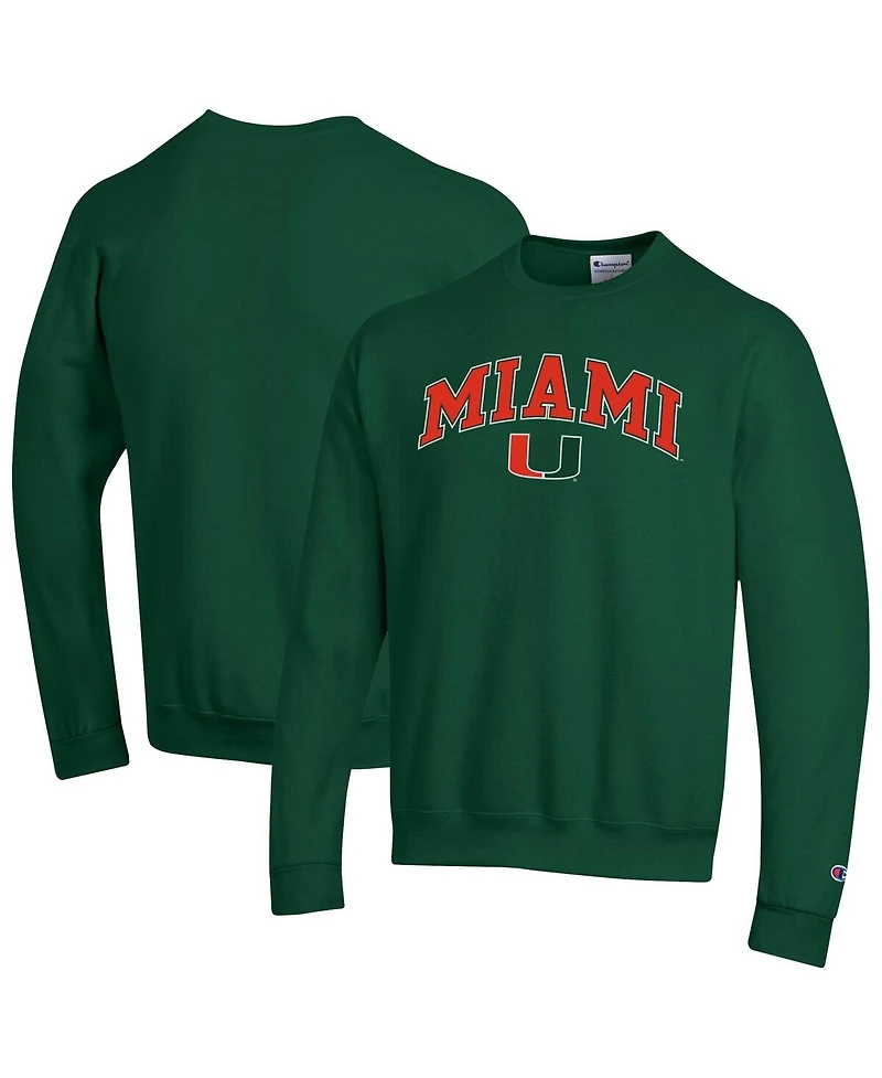 Champion Men's Green Miami Hurricanes Arch Over Logo Pullover Sweatshirt