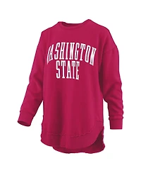 Pressbox Women's Crimson Washington State Cougars Melange Poncho Vintage Fleece Long Sleeve Pullover Sweatshirt