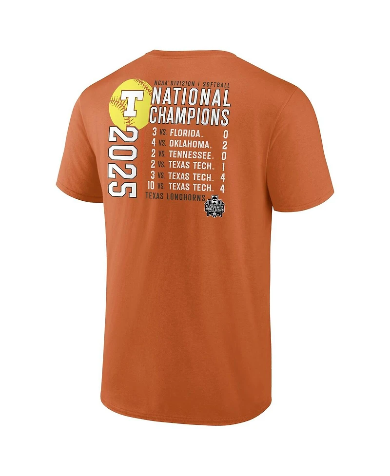 Fanatics Men's Texas Orange Longhorns 2025 Ncaa Softball Women's College World Series Champions Schedule T-Shirt