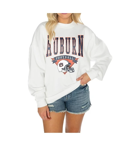 Gameday Couture Women's White Auburn Tigers Good Vibes Premium Fleece Drop Shoulder Pullover Sweatshirt