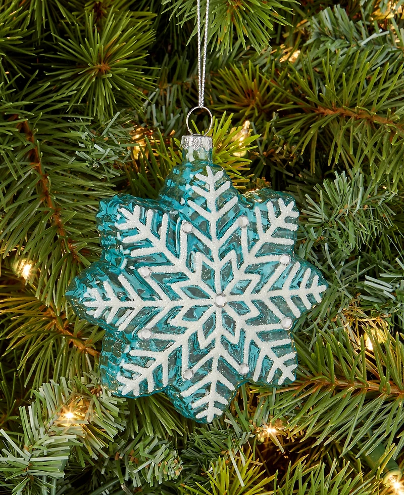 Holiday Lane Enchanted Emerald Blue Glass Snowflake Ornament, Macy's Exclusive