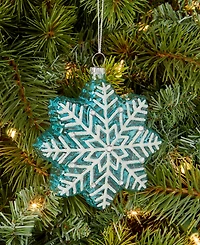 Holiday Lane Enchanted Emerald Blue Glass Snowflake Ornament, Macy's Exclusive