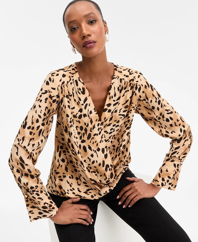 I.n.c. International Concepts Women's Printed Surplice-Neck Blouse, Macy's Exclusive