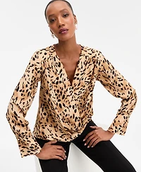 I.n.c. International Concepts Women's Printed Surplice-Neck Blouse, Macy's Exclusive