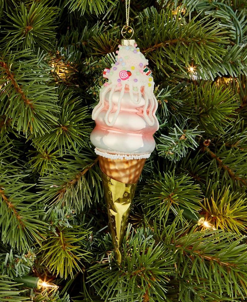 Holiday Lane Sugar Plum Glass Ice Cream Cone Ornament, Macy's Exclusive