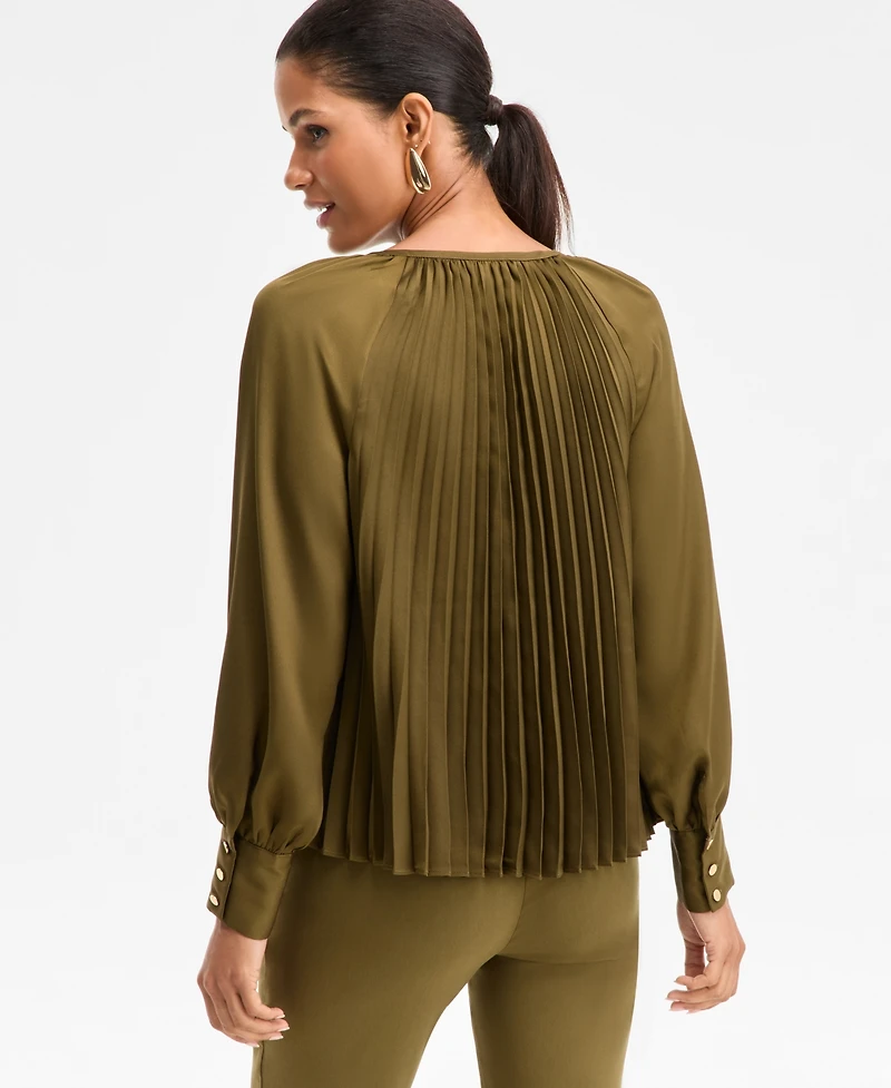 I.n.c. International Concepts Women's Pleated V-Neck Blouse, Macy's Exclusive