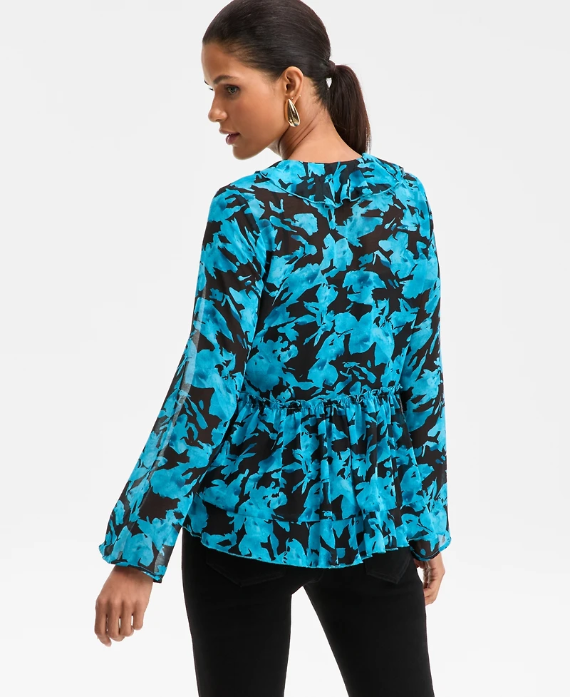 I.n.c. International Concepts Women's Printed Ruffle-Collar Top, Macy's Exclusive