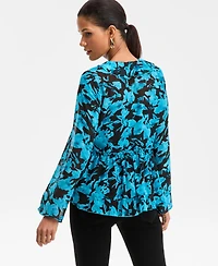 I.n.c. International Concepts Women's Printed Ruffle-Collar Top, Macy's Exclusive
