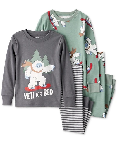 Carter's Toddler Boys Yeti-Print 100% Cotton Long-Sleeve Snug-Fit 4-Piece Pajamas