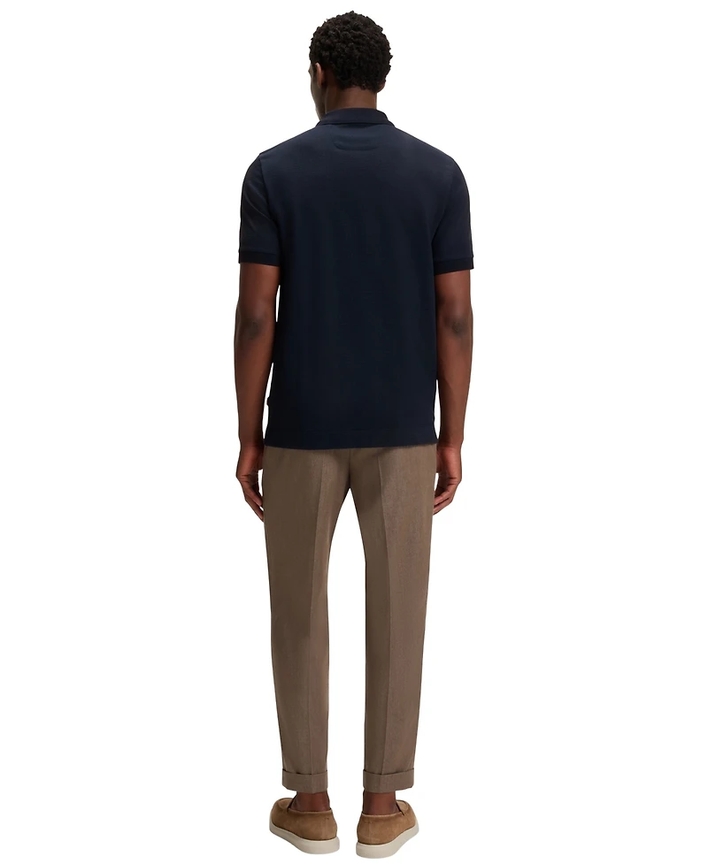 Boss by Hugo Men's Cotton-Silk Jacquard Zip-Neck Polo Shirt