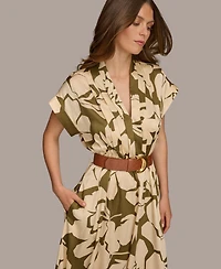 Donna Karan New York Women's Belted Short-Sleeve A-Line Dress