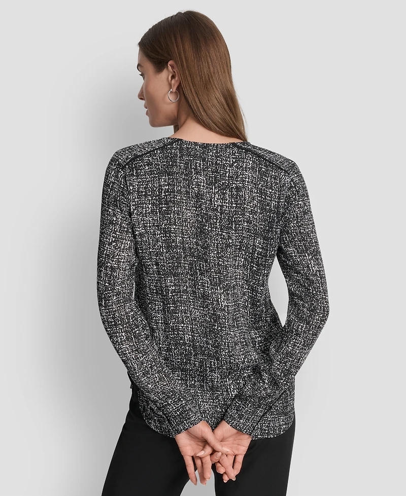 Dkny Women's Printed Contrast-Trim V-Neck Top