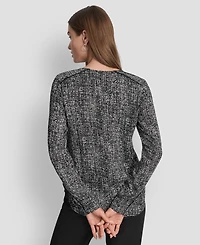 Dkny Women's Printed Contrast-Trim V-Neck Top