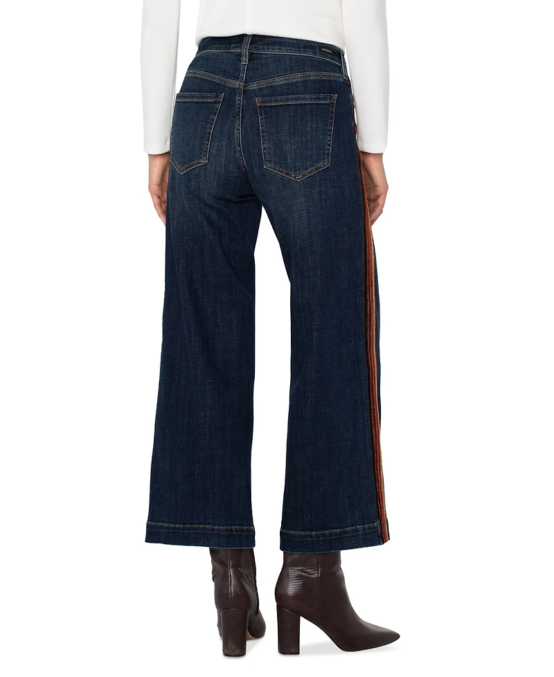 Liverpool Los Angeles Women's Mid-Rise Stride Wide-Leg Velvet-Trim Jeans