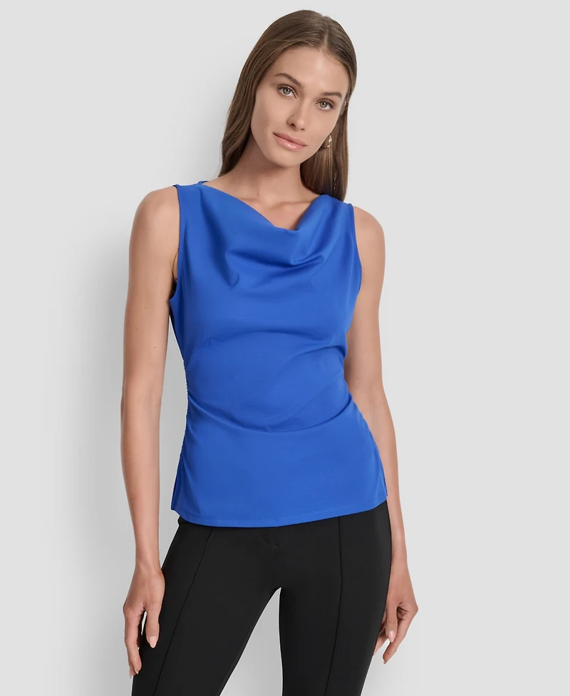Dkny Women's Sleeveless Side-Slit Ruched Top