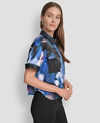 Dkny Women's Printed Flap-Pocket Camp Shirt