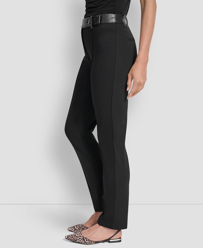 Dkny Women's Faux-Leather-Trim Ponte Bootcut Pants