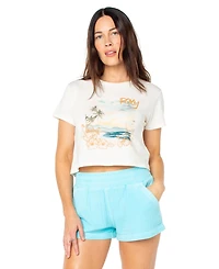 Roxy Juniors' Beach Collage Cropped Crewneck Cotton T-Shirt