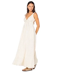 Roxy Juniors' Wilder Coast Striped V-Neck Tie-Back Maxi Dress