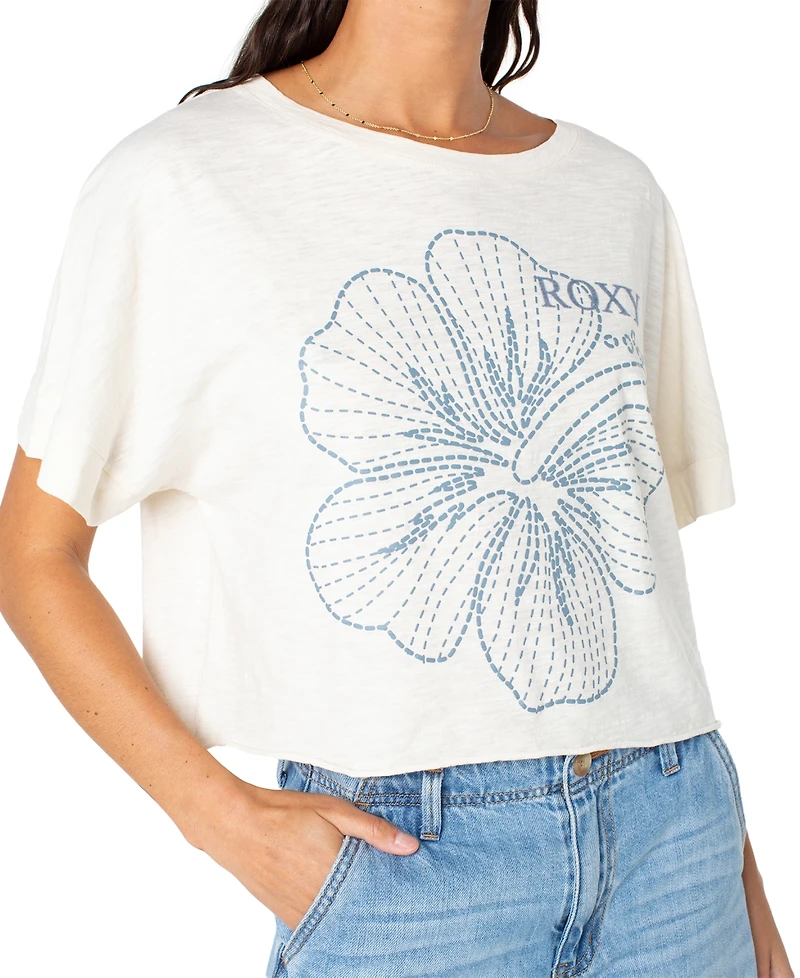 Roxy Juniors' Stitched Bloom Cropped Cotton T-Shirt