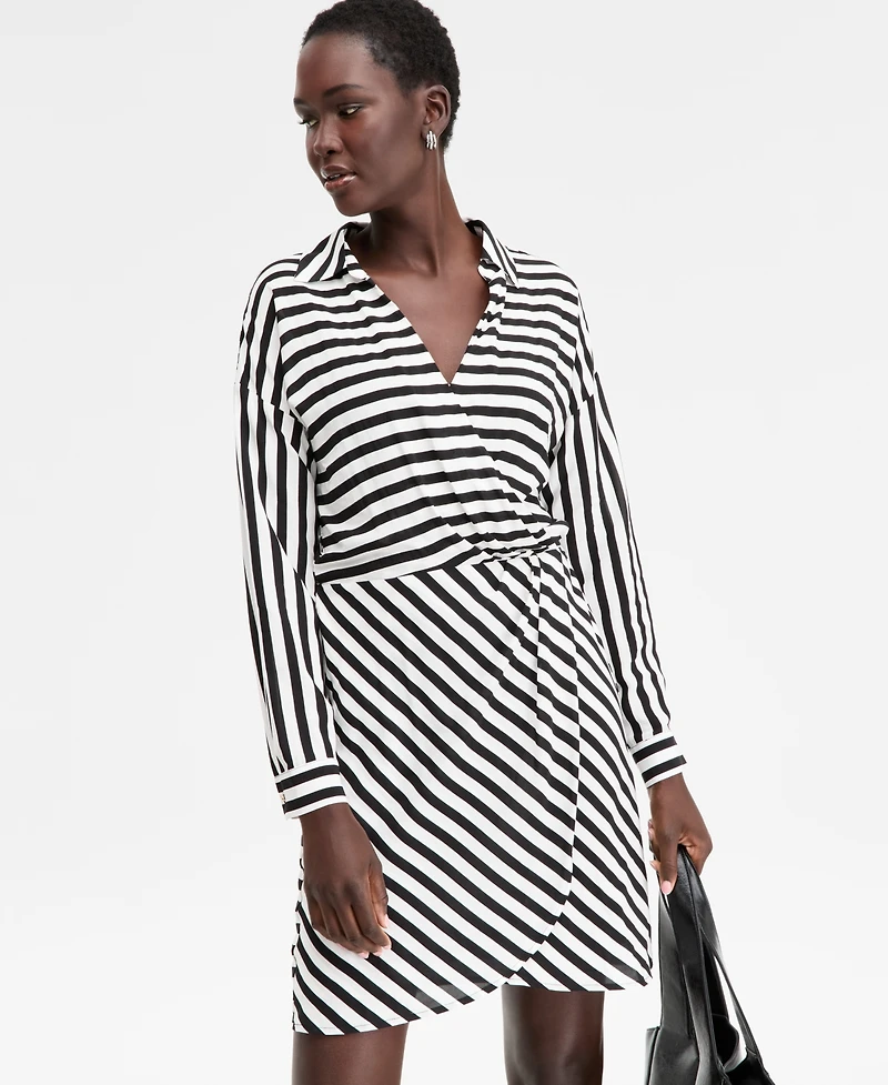 I.n.c. International Concepts Women's Striped Faux-Wrap Dress, Macy's Exclusive