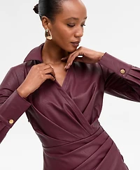 I.n.c. International Concepts Women's Surplice-Neck Faux-Leather Dress, Macy's Exclusive