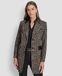 Dkny Women's Faux-Leather-Trim Leopard-Print Jacket