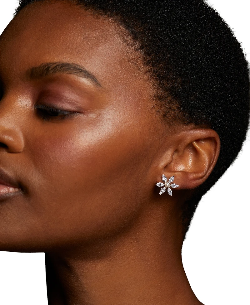 Eliot Danori Cubic Zirconia & Imitation Pearl Flower Stud Earrings, Exclusively at Macy's