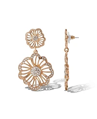 Jessica Simpson Gold-Tone Floral Drop Earrings with Pave Crystal Accents