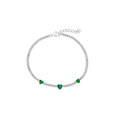 Simona Sterling Silver, Heart Cz Tennis Bracelet