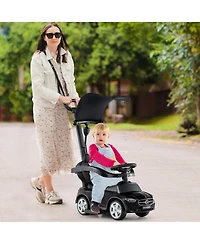 Gymax Toddler 3-in-1 Push Car w/Adjustable Canopy Under Seat Storage Realistic Sounds