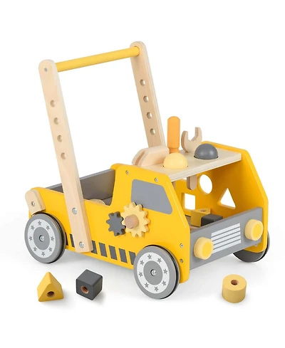 Costway 2-In-1 Montessori Wooden Baby Walker with Learning Activities Adjustable Speed