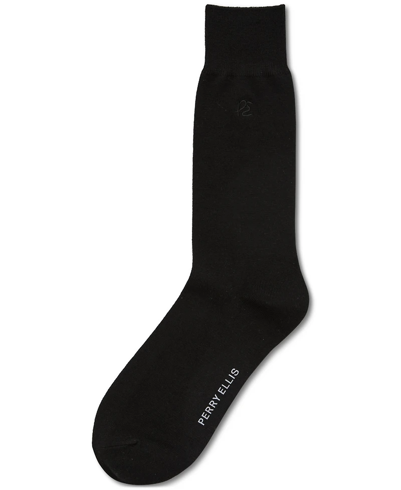 Perry Ellis Portfolio Men's Portfolio Flat Knit Logo Dress Socks
