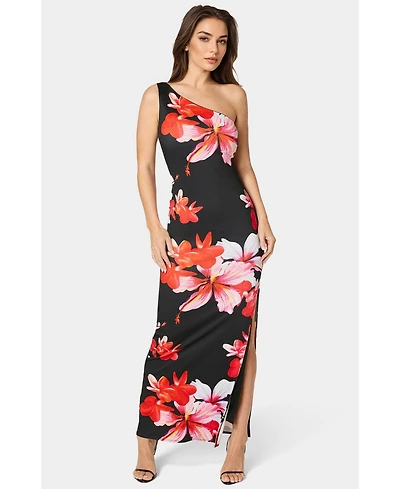 Bebe Women's One Shoulder High Slit Maxi Dress