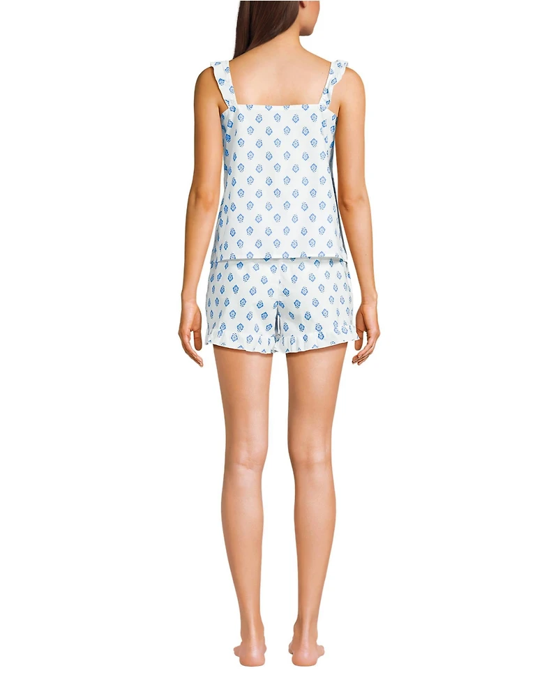 Lands' End Women's Poplin 2 Piece Pajama Set - Tank Top and Shorts