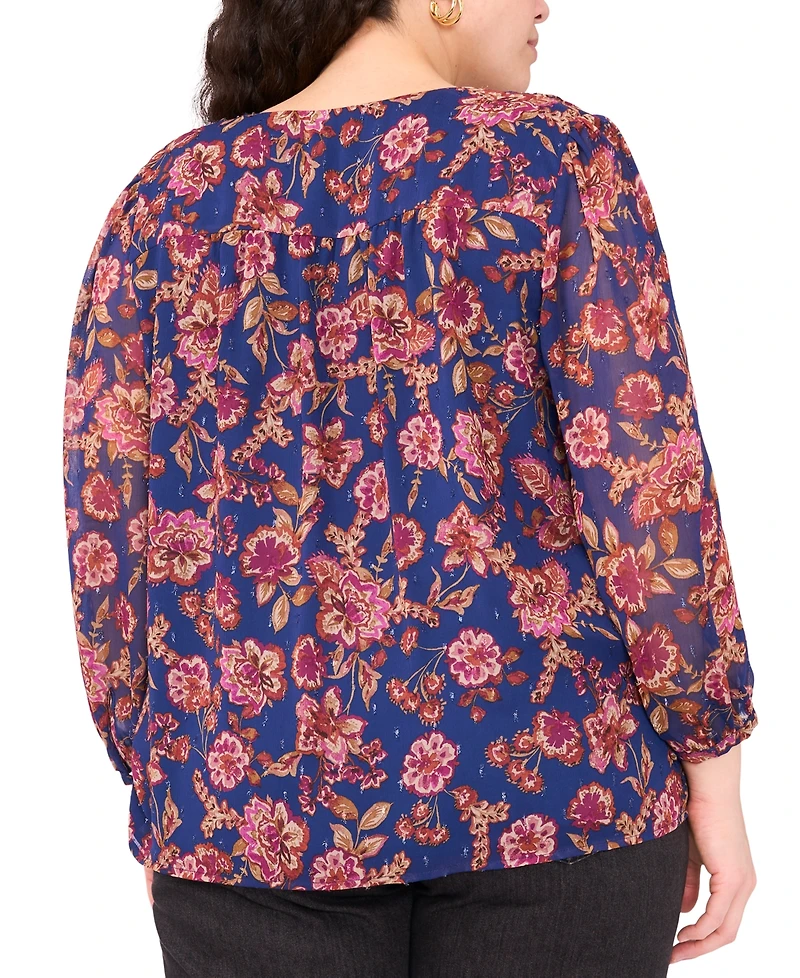 Vince Camuto Plus Long-Sleeve V-Neck Blouse