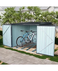 Mondawe Steel Outdoor Storage Shed For Bicycle with Slope Roof and 4 Bike Tracks