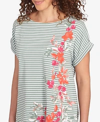 Ruby Rd. Petite Floral Stripe Jersey T-Shirt