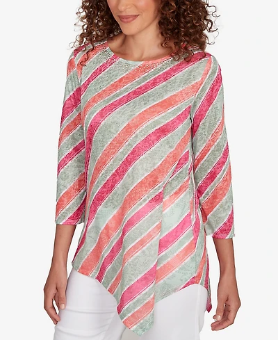 Ruby Rd. Petite Bias Stripe Beaded Top