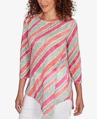 Ruby Rd. Petite Bias Stripe Beaded Top