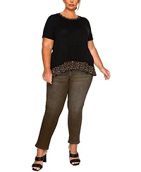 Coin 1804 Plus Pebble Mesh Pleat Back Short Sleeve Top