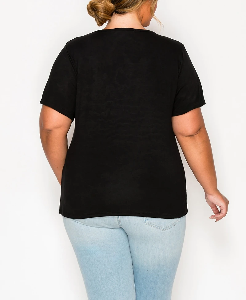 Coin 1804 Plus Leopard Print Mesh Inset Short Sleeve Top