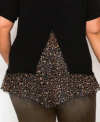 Coin 1804 Plus Pebble Mesh Pleat Back Short Sleeve Top