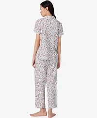 Lauren Ralph Women's Short Sleeve Notch Collar Capri Pant Pajama Set
