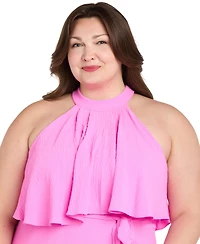 R & M Richards Plus Solid-Color Halter Dress