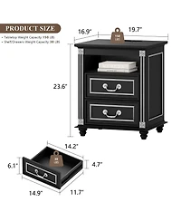Vlsrka Nightstand with Charging Station, 3-Color Led & 2 Drawers