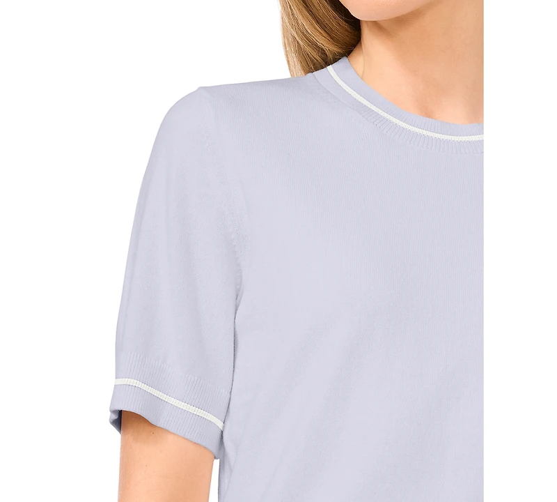 CeCe Women's Cotton Contrast-Stripe Short-Sleeve Sweater