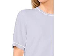 CeCe Women's Cotton Contrast-Stripe Short-Sleeve Sweater