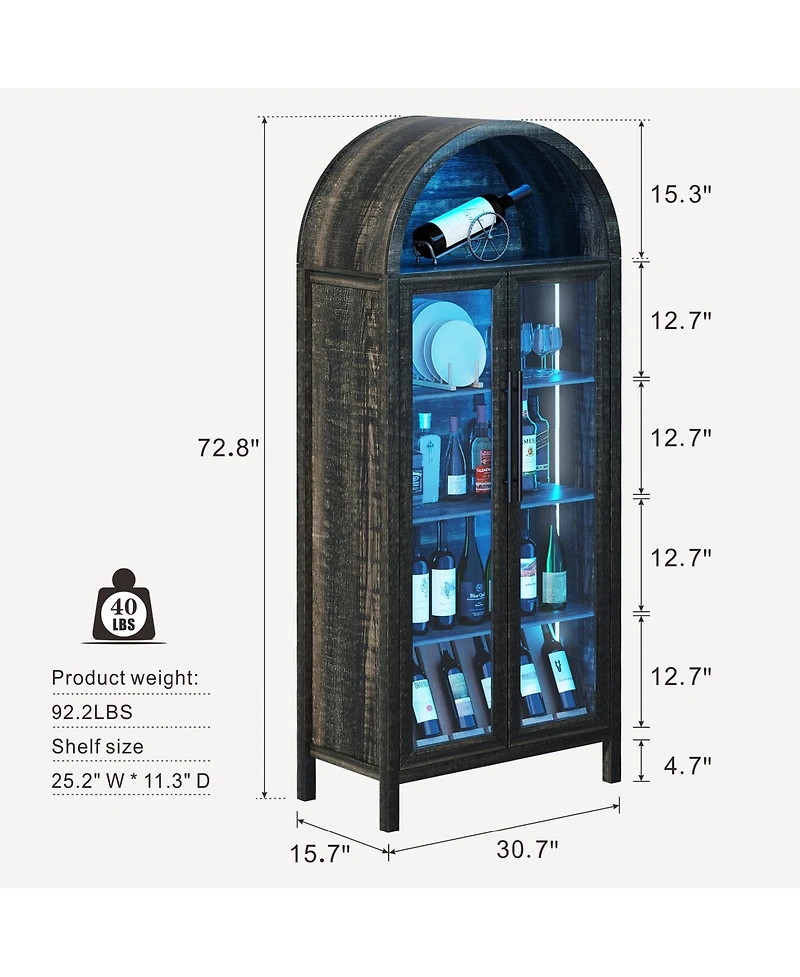 Vlsrka 72.8" Glass Door Display Cabinet, 5-Tier with Motion Led